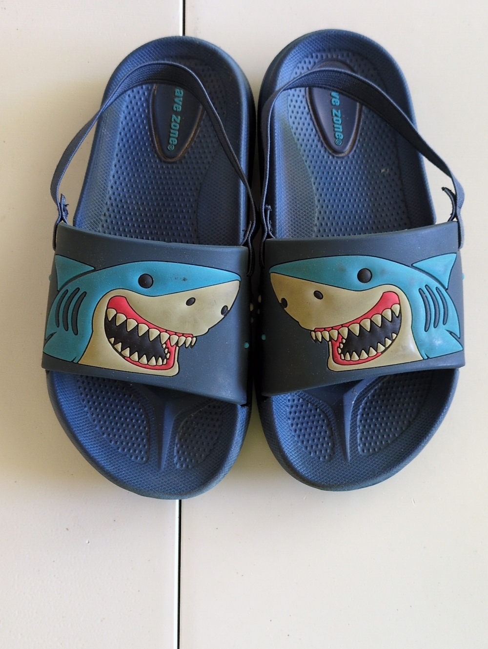 Shark Slide Sandals in Navy and Teal
